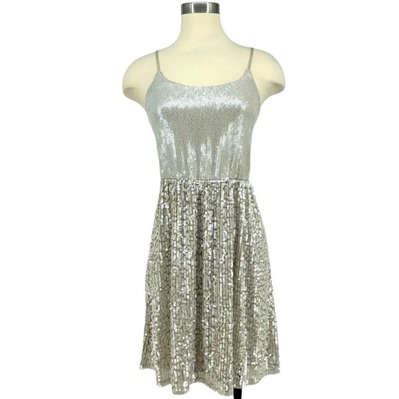EXPRESS Matte Silver Sequin Cocktail Dress - Picture 1 of 11